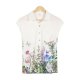 Fresh Plant Print Cap Sleeve White Shirt