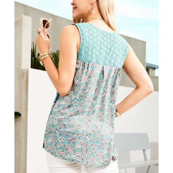 Groovy Round Neck Print Sleeveless Top