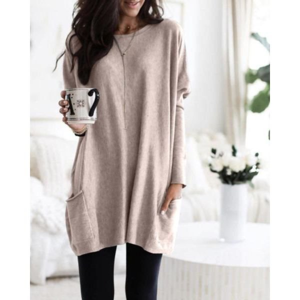 Casual Long Sleeve Pocket Pure Color Top