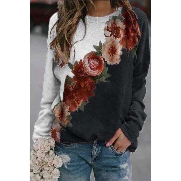 Stunning Round Neck Floral Long Sleeve Sweatshirt