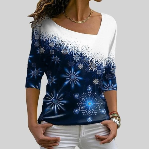 Glamorous Asymmetric Neckline Print Long Sleeve Top