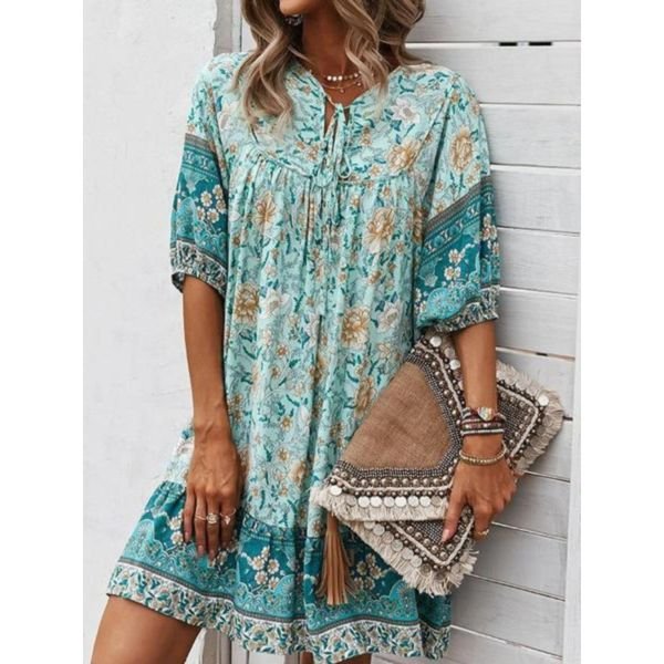 RPrinted Short Sleeve Mini Dress