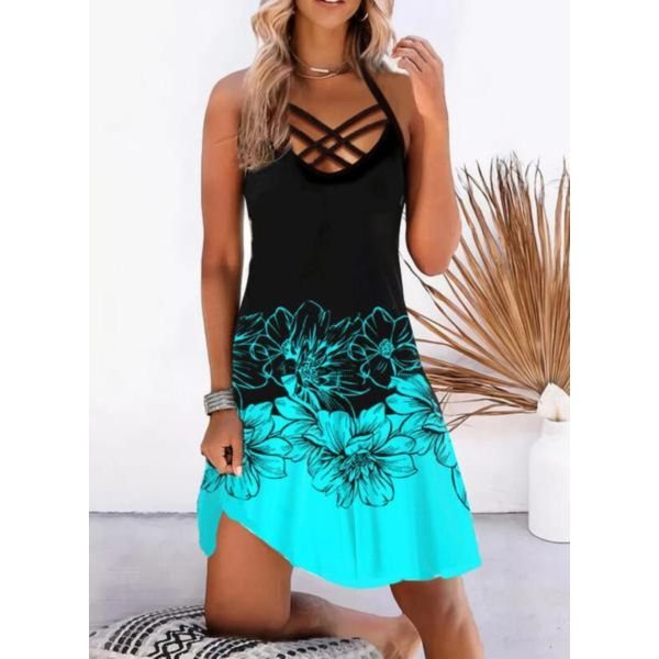 Tropical Beauty Crisscross Strappy Mini Dress