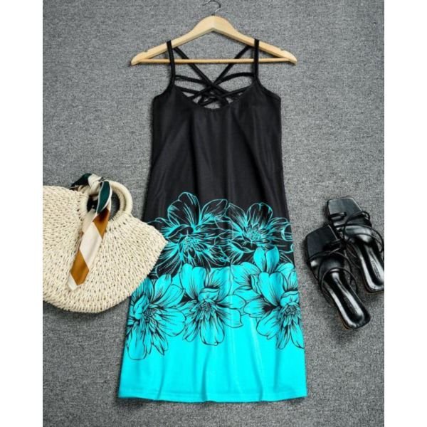 Tropical Beauty Crisscross Strappy Mini Dress