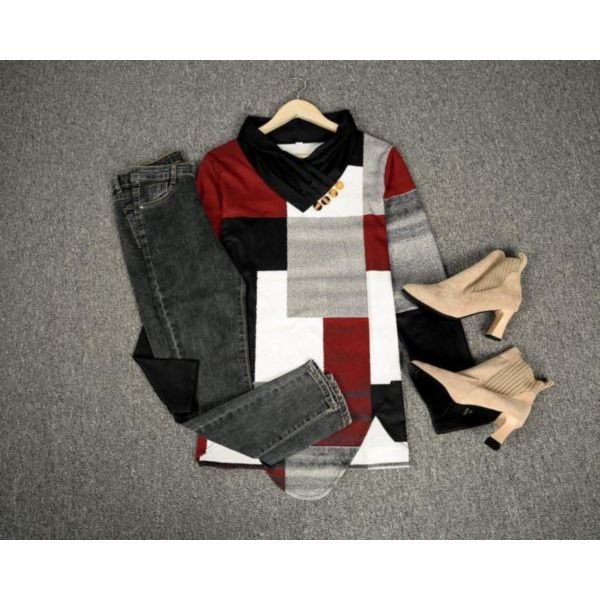 Comfy Color Block Print Long Sleeve Top