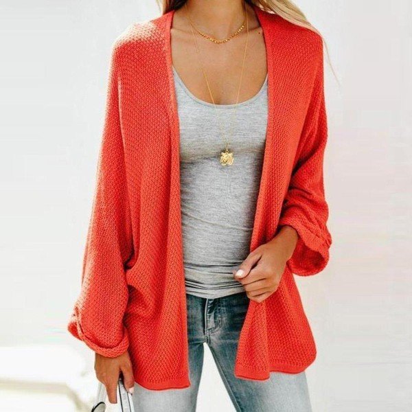 Popular Red Plain Open Front Cardigan