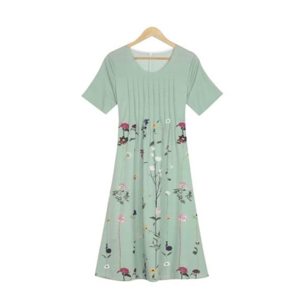 Youthful Round Neck Print Midi Dress