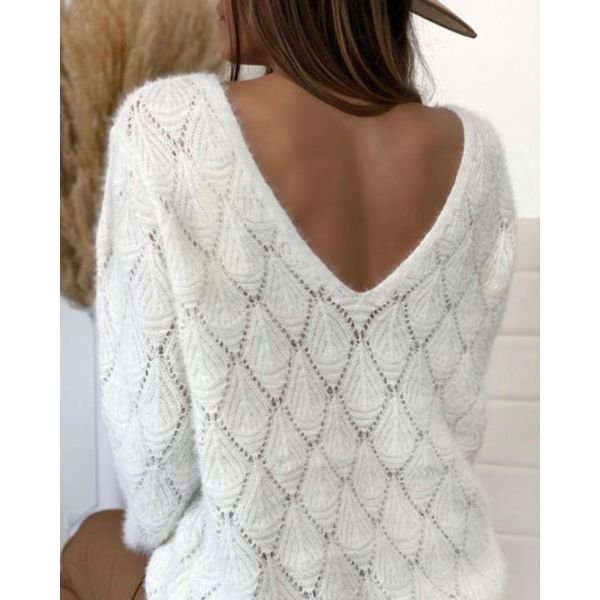 White Reversible Crocheted Sweater