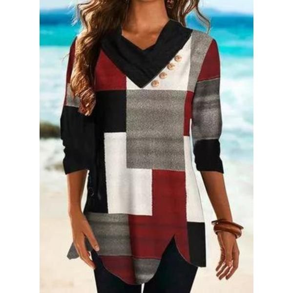 Comfy Color Block Print Long Sleeve Top