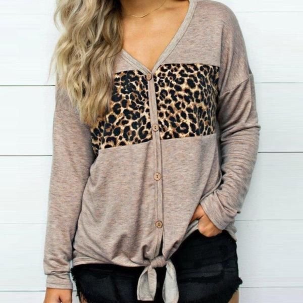 Chic Leopard Print V-Neck Top