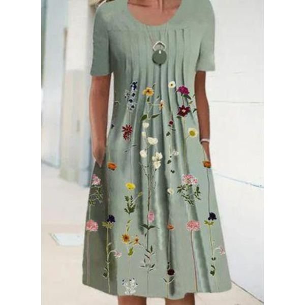 Youthful Round Neck Print Midi Dress