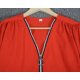 Stunning Red Plain Zipper V-Neck Top