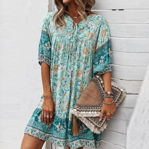 RPrinted Short Sleeve Mini Dress