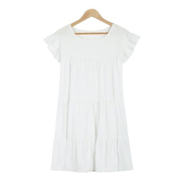 Sweet Ruffle Cuff And Hem White Mini Dress