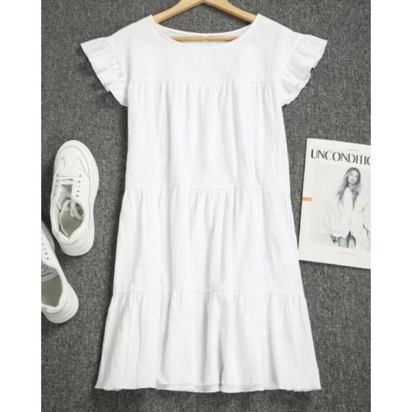 Sweet Ruffle Cuff And Hem White Mini Dress